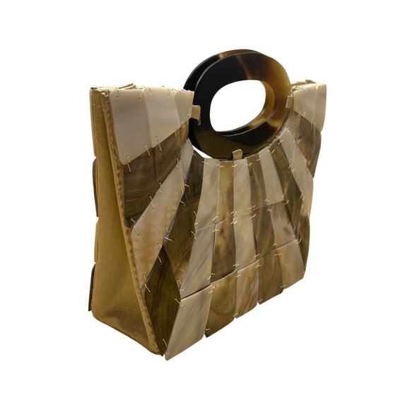 Mad Design Women’s Ivory Multicolor Shell With Tortoise Handle Elegant Clutch - Picture 4 of 7